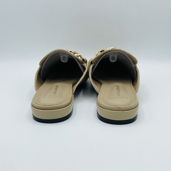 JiaLianNa Shoes Womens Size 7.5 Beige Brown Comfort Mules Heels Gold Chain Slip - Picture 7 of 10